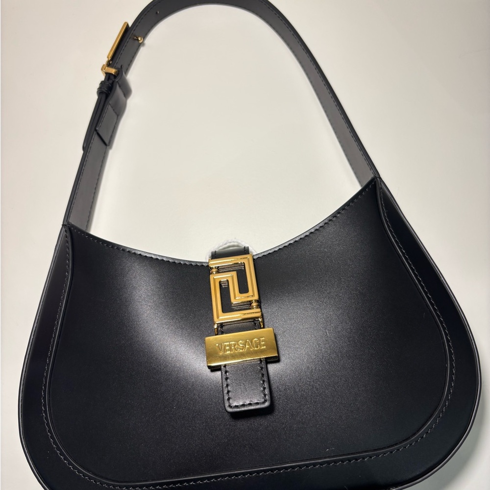 Versace Greca Goddess Black Leather Hobo Bag